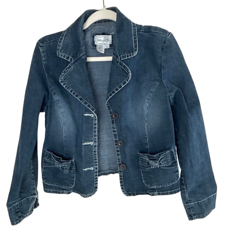 Vintage VTG Live a Little 90’s Denim Jean Jacket with Bow Pocket Detail Size S